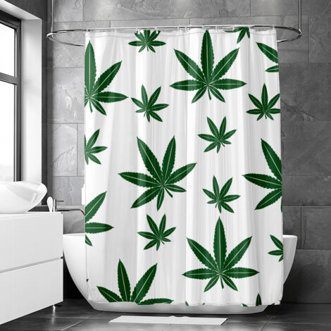 Rideau de douche motif feuilles chanvre décoratives, polyester imperméable, 90x180 cm
