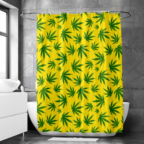 Rideau de douche motif feuilles chanvre et plantes, polyester imperméable, 90x180 cm