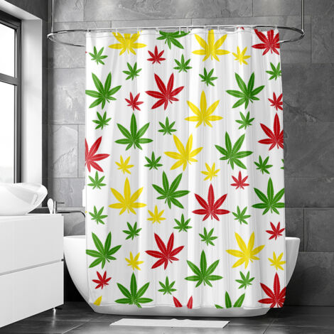 Rideau de douche motif feuilles de cannabis aquarelle douce, polyester imperméable, 90x180 cm