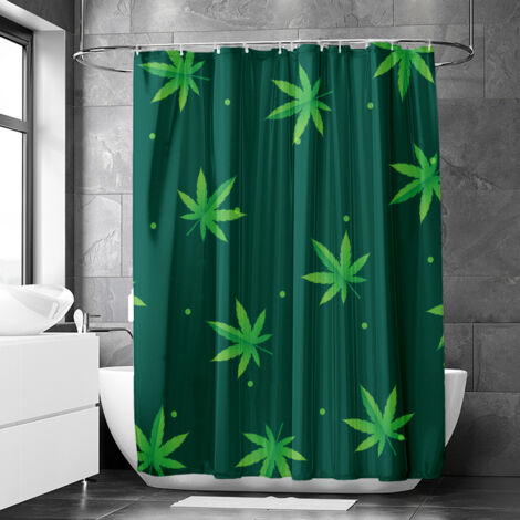 Rideau de douche motif feuilles de cannabis aquarelle, tissu salle de bain imperméable, 90x180 cm
