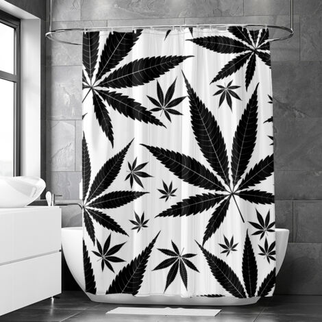 Rideau de douche motif feuilles de cannabis tropicales, polyester imperméable, 90x180 cm