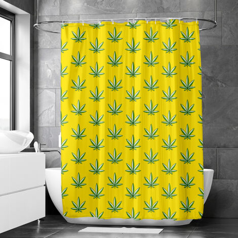 Rideau de douche motif feuilles de cannabis vertes modernes, polyester imperméable, 90x180 cm
