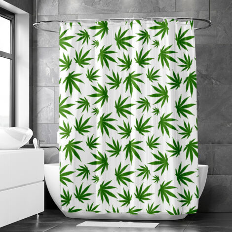 Rideau de douche motif feuilles de cannabis vertes, rideau salle de bain imperméable, 150x180 cm
