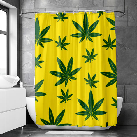 Rideau de douche motif feuilles de chanvre douces et décoratives, polyester imperméable, 90x180 cm