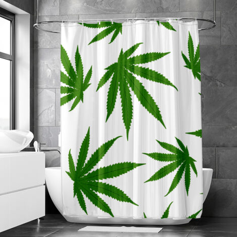 Rideau de douche motif feuilles de chanvre et palmiers, tissu salle de bain imperméable, 90x180 cm