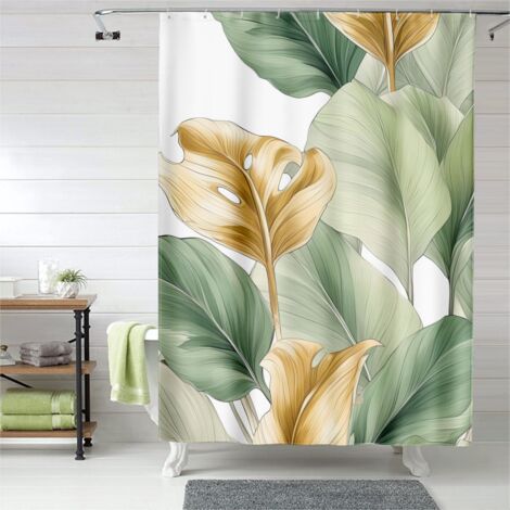 Rideau de douche motif feuilles de cocotier, œillets plastique, 150x180 cm