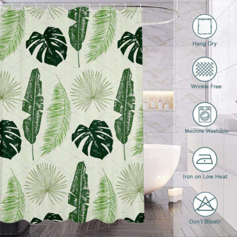 Rideau de douche motif feuilles exotiques, rideau salle de bain imperméable, 90x180 cm