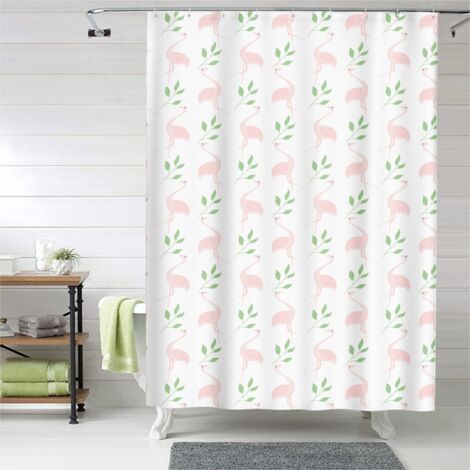 Rideau de douche motif flamant rose aquarelle, polyester imperméable, 150x180 cm
