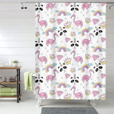 Rideau de douche motif flamant rose pastel décoratif, polyester imperméable, 90x180 cm