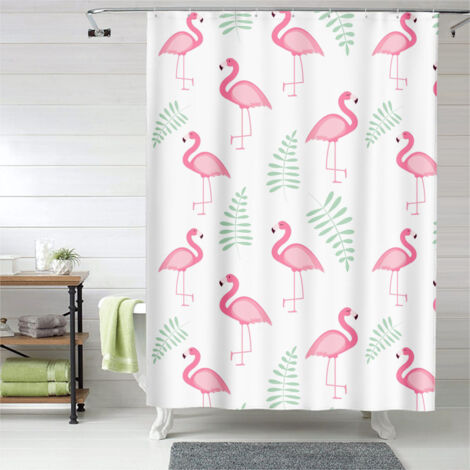 Rideau de douche motif flamant rose romantique pastel, rideau salle de bain imperméable, 90x180 cm
