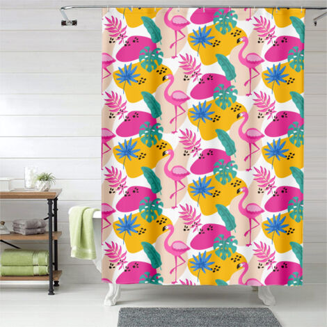 Rideau de douche motif flamant rose tropical, polyester imperméable, 150x180 cm
