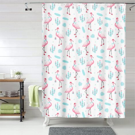 Rideau de douche motif flamant rose tropical, rideau salle de bain imperméable, 90x180 cm