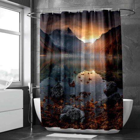 Rideau de douche motif forêt tropicale et cascade, tissu salle de bain imperméable, 90x180 cm