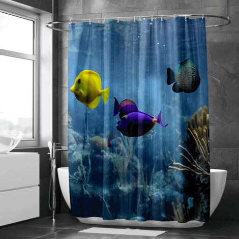 Rideau de douche motif hippocampes et étoiles de mer, rideau salle de bain imperméable, 150x180 cm