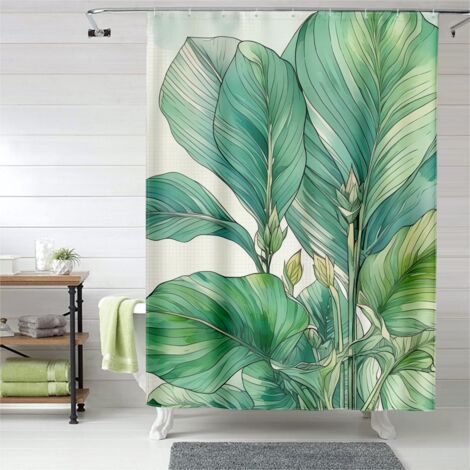 Rideau de douche motif jungle tropicale, œillets plastique – Déco salle de bain