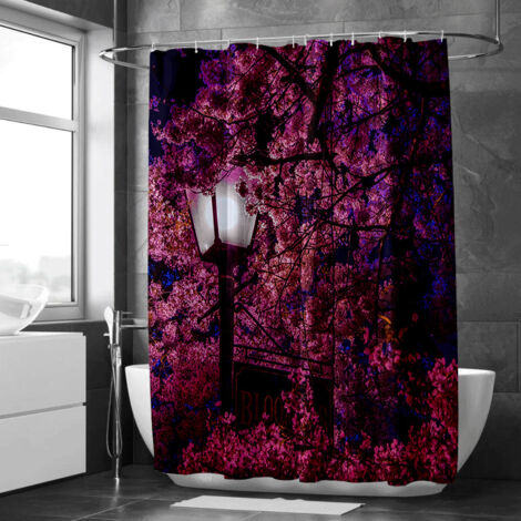 Rideau de douche motif lac et collines verdoyantes, polyester imperméable, 150x180 cm