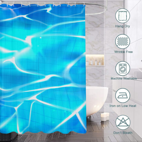 Rideau de douche motif mer turquoise, polyester imperméable, 150x180 cm
