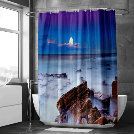 Rideau de douche motif montagne enneigée et vallée, polyester imperméable, 150x180 cm