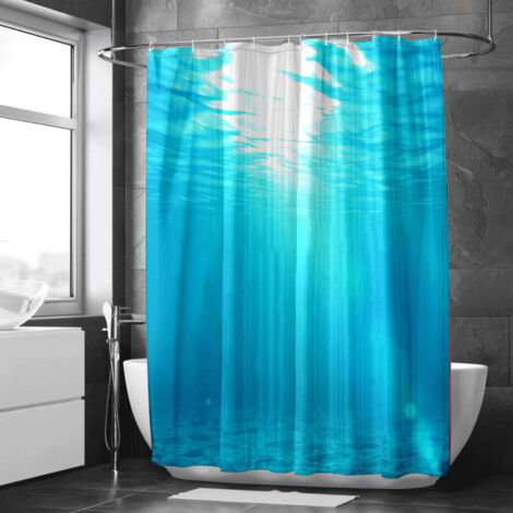 Rideau de douche motif poissons tropicaux et hippocampes, rideau salle de bain imperméable, 90x180 cm
