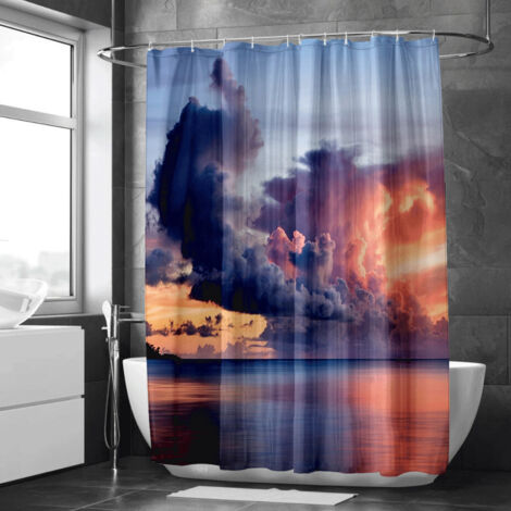 Rideau de douche motif rivière et pont en bois, tissu salle de bain imperméable, 90x180 cm