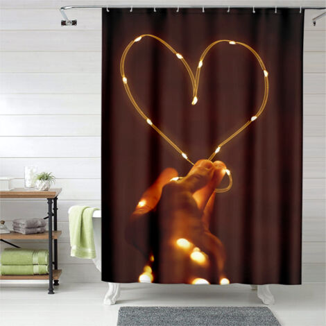 Rideau de douche motif Valentine pastel doux, cœurs rouges et roses, rideau salle de bain imperméable, 90x180 cm