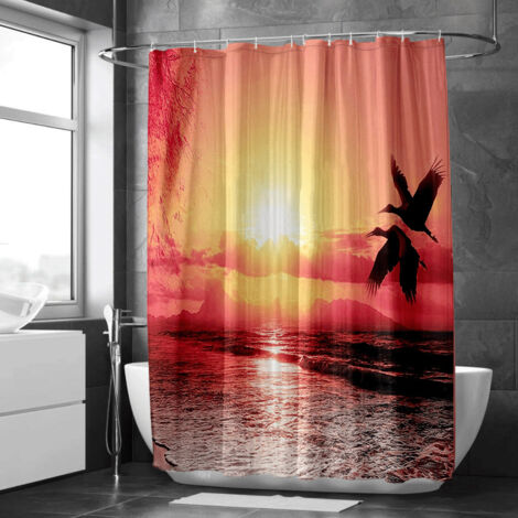 Rideau de douche motif vallée et rivière paisible, polyester imperméable, 150x180 cm