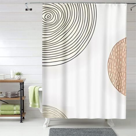 Rideau de douche motifs dorés géométriques, œillets plastique, 180x180 cm