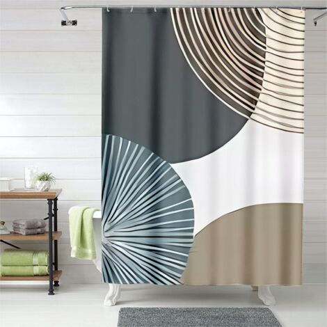 Rideau de douche motifs pentagones, œillets plastique, polyester épais
