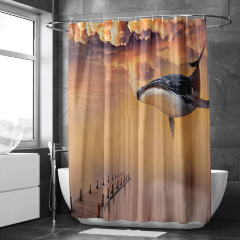Rideau de douche nature feuillue, design classique, tissu imperméable, rideau intimité - 180x180cm