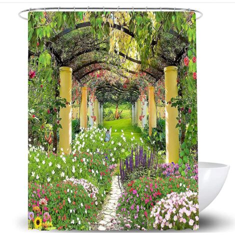 rideau De Douche Papillon Floral Avec Crochets 180 X 180 Cm Tanche Salle De Bain Baignoire Anti-moisissure Tissu Polyester Salle De Bain Rideau De