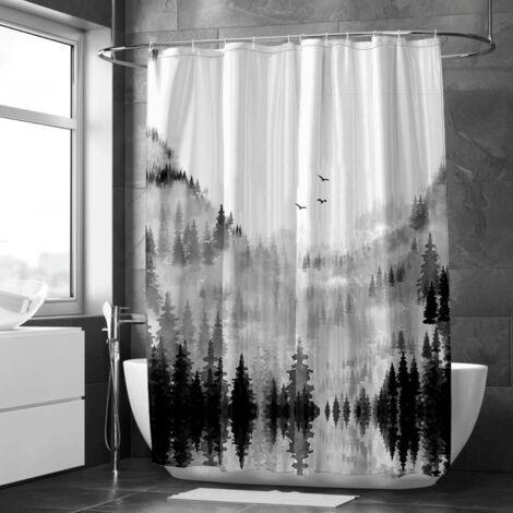 Rideau de douche paysage brumeux – Forêt sauvage, imperméable polyester