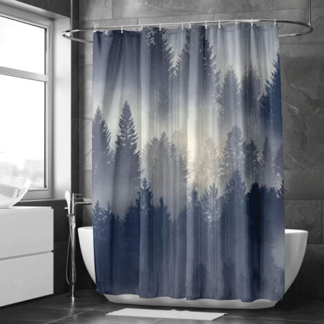 Rideau de douche paysage brumeux tons verts – Imperméable, 150x180 cm