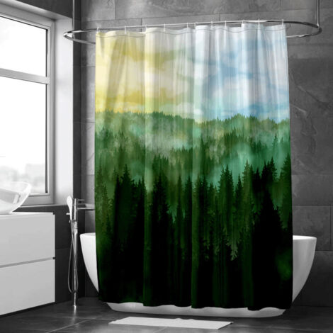Rideau de douche paysage forestier brumeux – Imperméable polyester