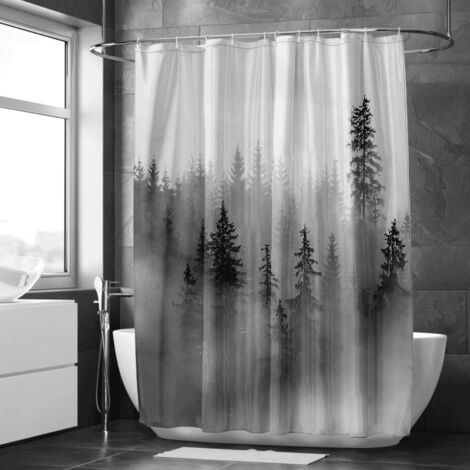 Rideau de douche paysage forestier embrumé – Tons pastel, douceur