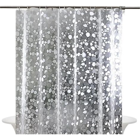 Rideau de Douche PEVA Imperméable et Résistant à la Moisissure Rideau de Salle de Bain Semi-Transparent avec Crochets de Rideaux 180x180cm Pierre de Cristal