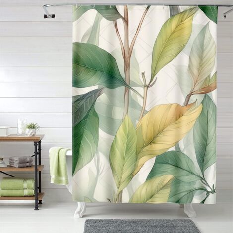 Rideau de douche plantes tropicales, œillets plastique, résistant
