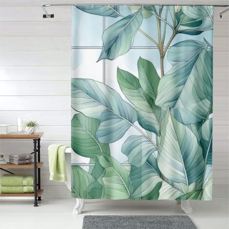 Rideau de douche plantes vertes tendance, œillets plastique, qualité supérieure