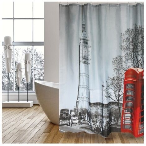 Rideau de douche Polyester 180x200cm Londres - Anneaux inclus MSV