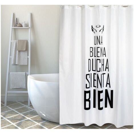 Rideau de douche Polyester BUENA DUCHA 180x200cm QUALITE PREMIUM Noir & Blanc - Anneaux inclus MSV