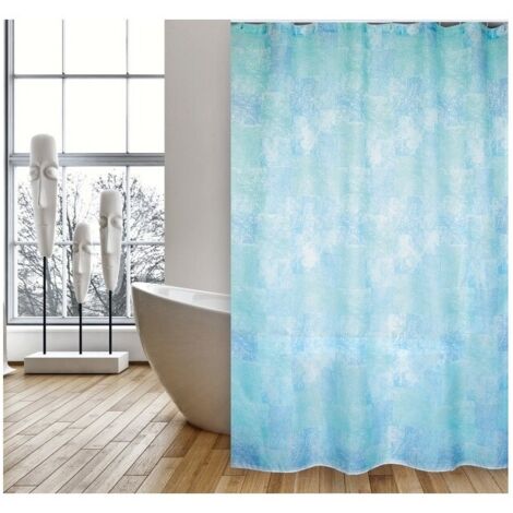 Rideau de douche Polyester JAVA CADIX 180x200cm QUALITE PREMIUM Bleu - Anneaux inclus MSV