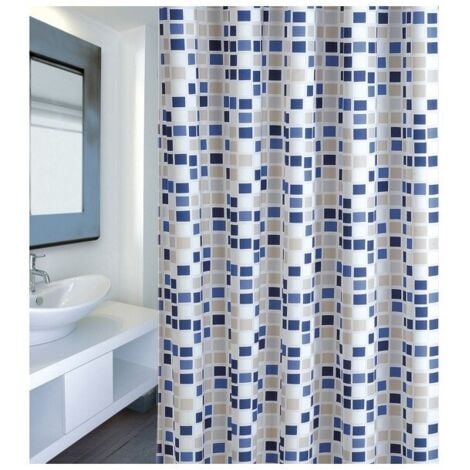 Rideau de douche Polyester MOSAIKO 180x200cm QUALITà PREMIUM Bleu - Anneaux inclus MSV