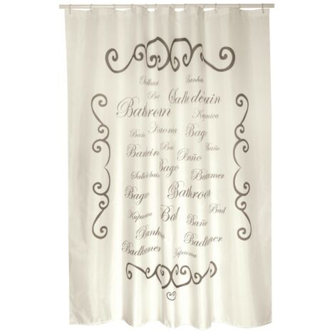 Rideau de douche Polyester PARIS 180x200cm QUALITE PREMIUM Crème - Anneaux inclus MSV