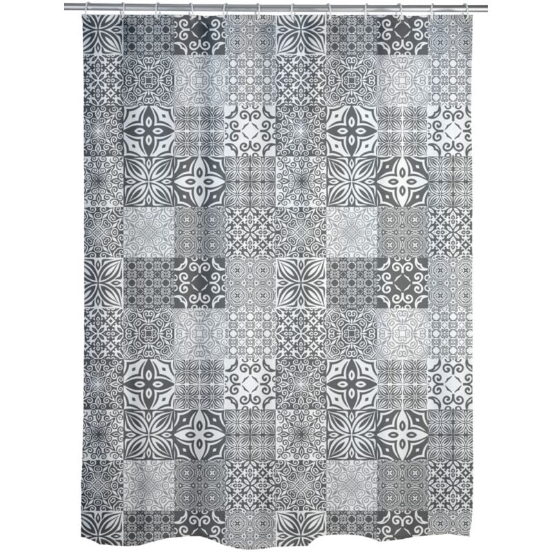 Rideau de douche original Portugal, Rideau de douche 180x200 cm, lavable en machine et waterproof, 12 anneaux rideau de douche en plastique blanc