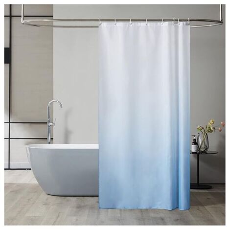 Rideau de douche pour baignoire d'angle imperméable chic dégradé bleu clair 180x200 cm long anti-moisissure tissu polyester rideau de douche lesté lavable en machine