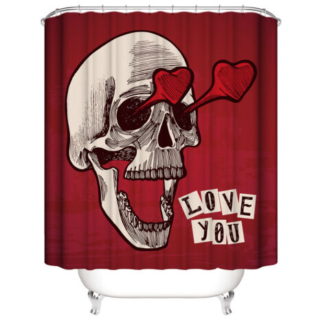 Rideau de douche pour la Saint-Valentin, 180 x 180 cm, motif squelette