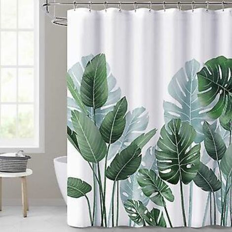 Rideau de douche pour salle de bain - Motif de feuilles tropicales sur fond blanc, rideau inodore pour douches et baignoires, 183 x 183 cm, Hoo