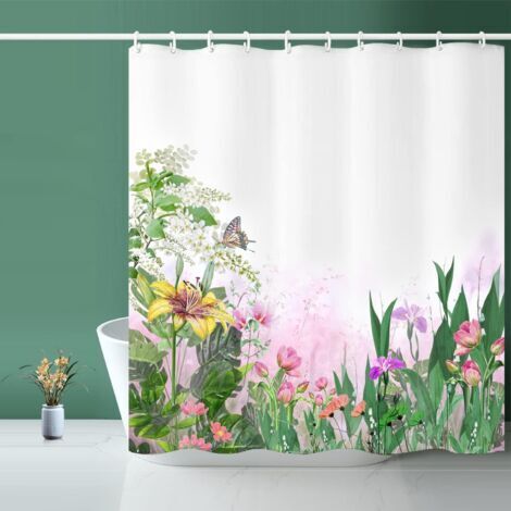 Rideau de douche, rideau de douche à feuilles vertes, rideau de douche floral - 72 "de large x 72" de long, avec 12 crochets, ourlet lesté, rideaux de douche pour salle de bain