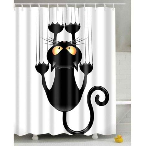 Rideau de douche Rideau de douche DIY drôle de nouveauté imprimé chat imperméable rideau de salle de bain, rideau anti-moisissure avec crochets - 150x180cm