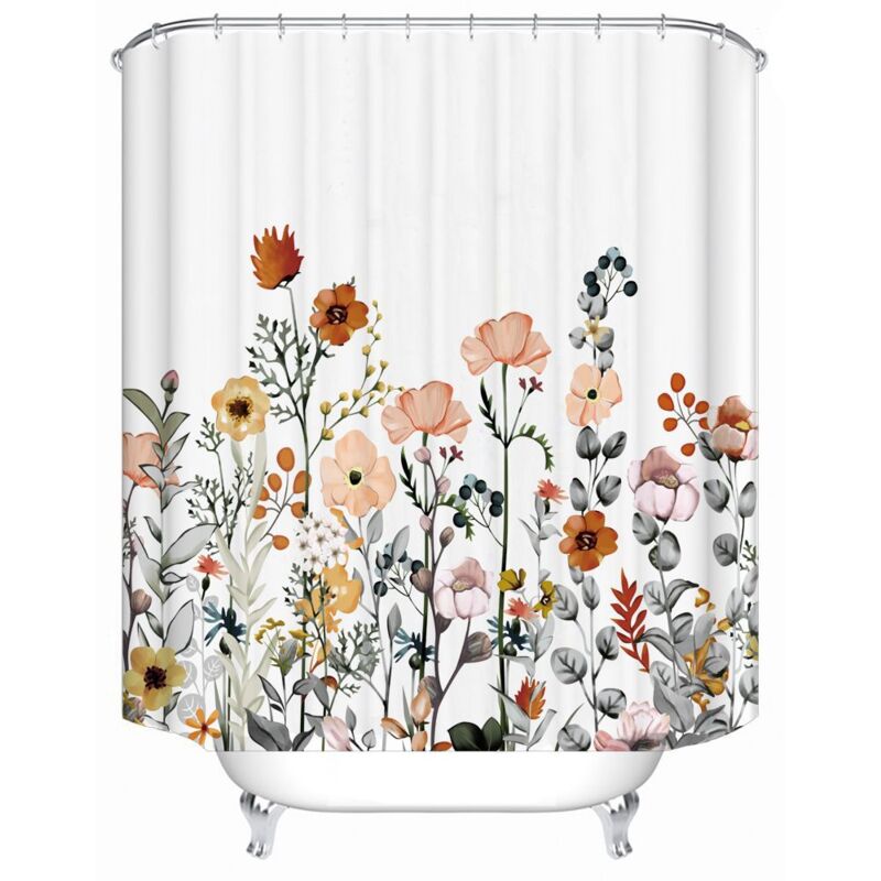 Rideau de douche, Rideau de douche en tissu doublé Floral Blanc