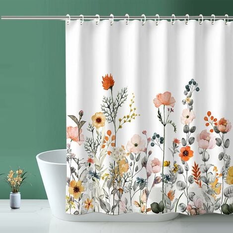 Rideau de douche, rideau de douche en tissu doublé rideau de douche blanc floral – 182,9 x 182,9 cm avec 12 crochets pour la maison, l'hôtel, les rideaux de lavage en machine, le rideau de douche impe